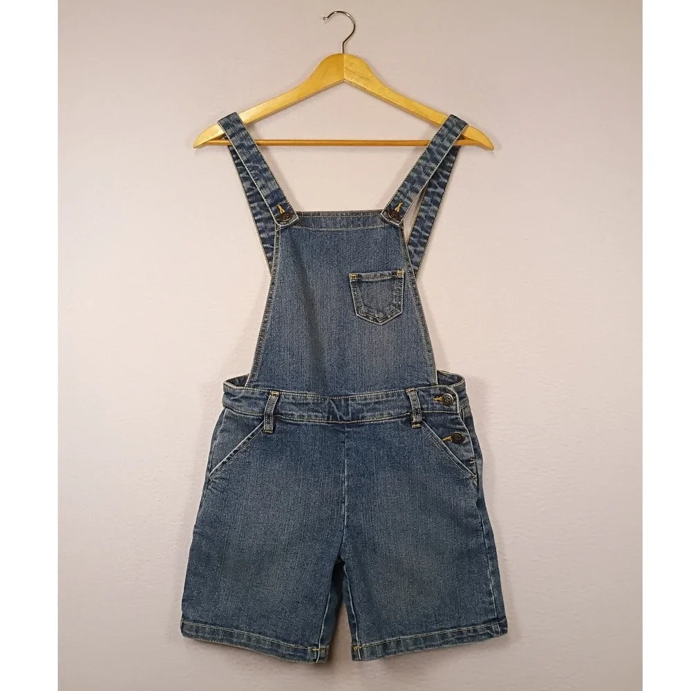 Kidcore The Childrens Place Girls 12 Blue Denim Heart Embroidered Short Overalls